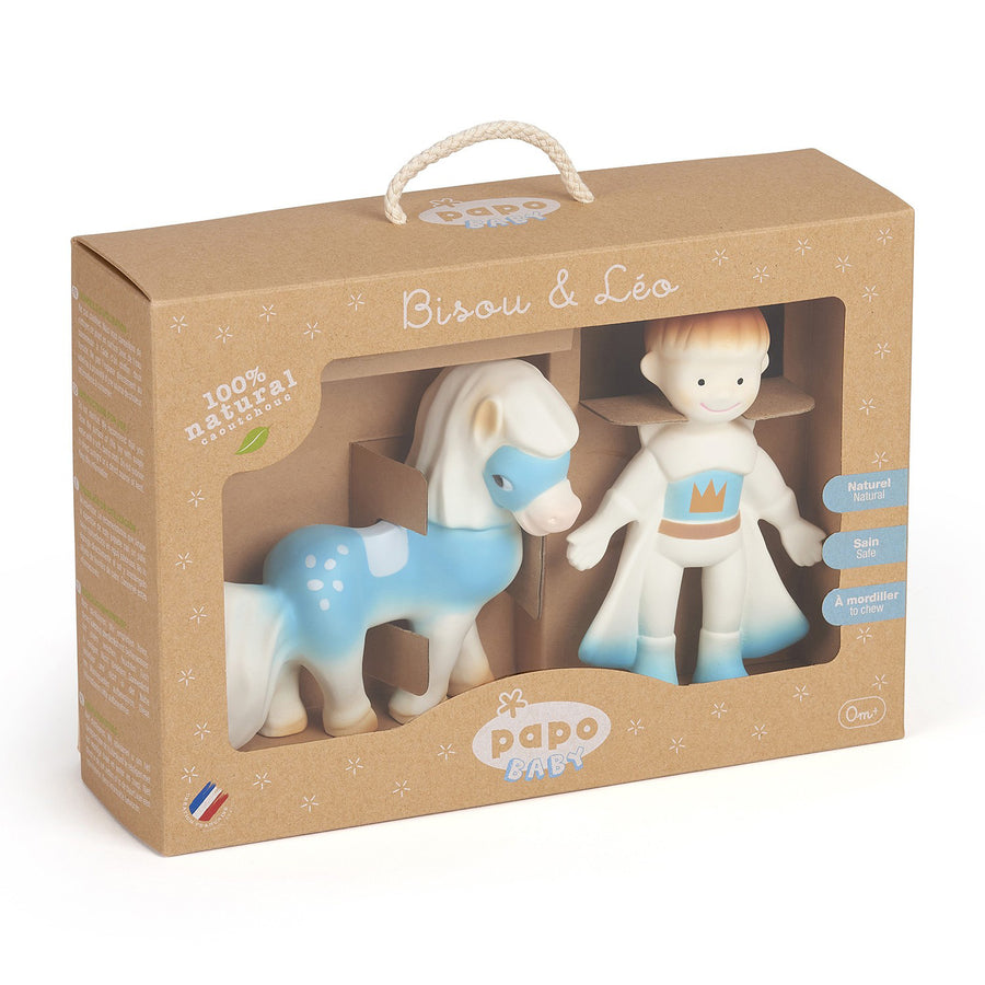 Coffret garçon 1er âge Papo, Figurines Léo & Bisou en caoutchouc, Collection PAPO BABY, jouet d’éveil 