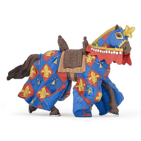 Cheval bleu fleur de lys Papo en PVC, Collection Médiéval, jouet éducatif idéal pour enfants et collectionneurs