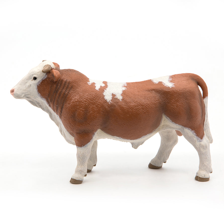 Figurine Taureau simmental Papo en PVC, Collection Vie à la ferme, jouet éducatif idéal pour enfants et collectionneurs