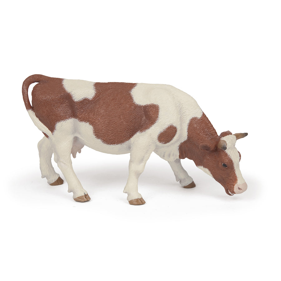 Figurine Vache simmental broutant Papo en PVC, Collection Vie à la ferme, jouet éducatif idéal pour enfants et collectionneurs