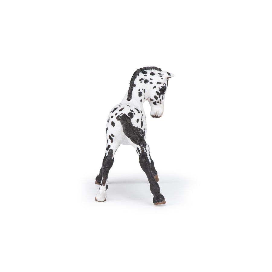 Poulain appaloosa noir Papo en PVC, Collection chevaux, jouet éducatif idéal pour enfants et collectionneurs