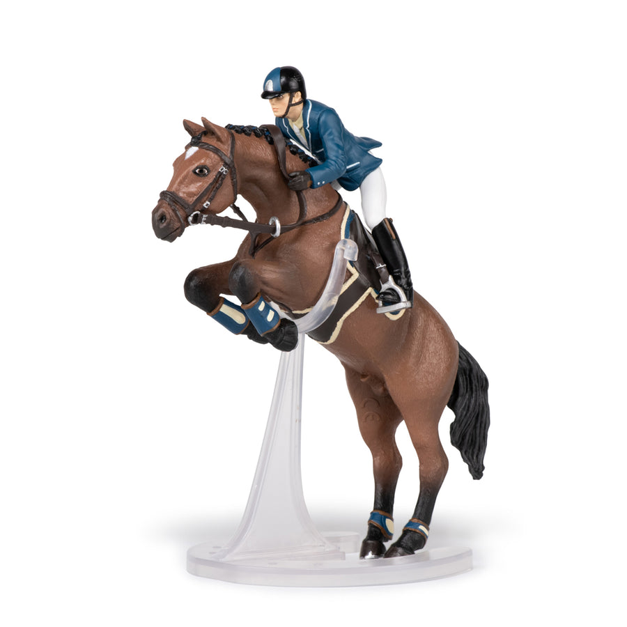 Figurine Cheval de saut d'obstacle et son cavalier Papo en PVC, Collection chevaux, jouet éducatif idéal pour enfants et collectionneurs